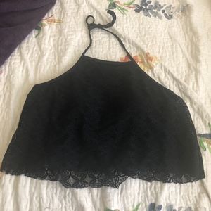 NWOT Black lace bathing suit top (size L)
